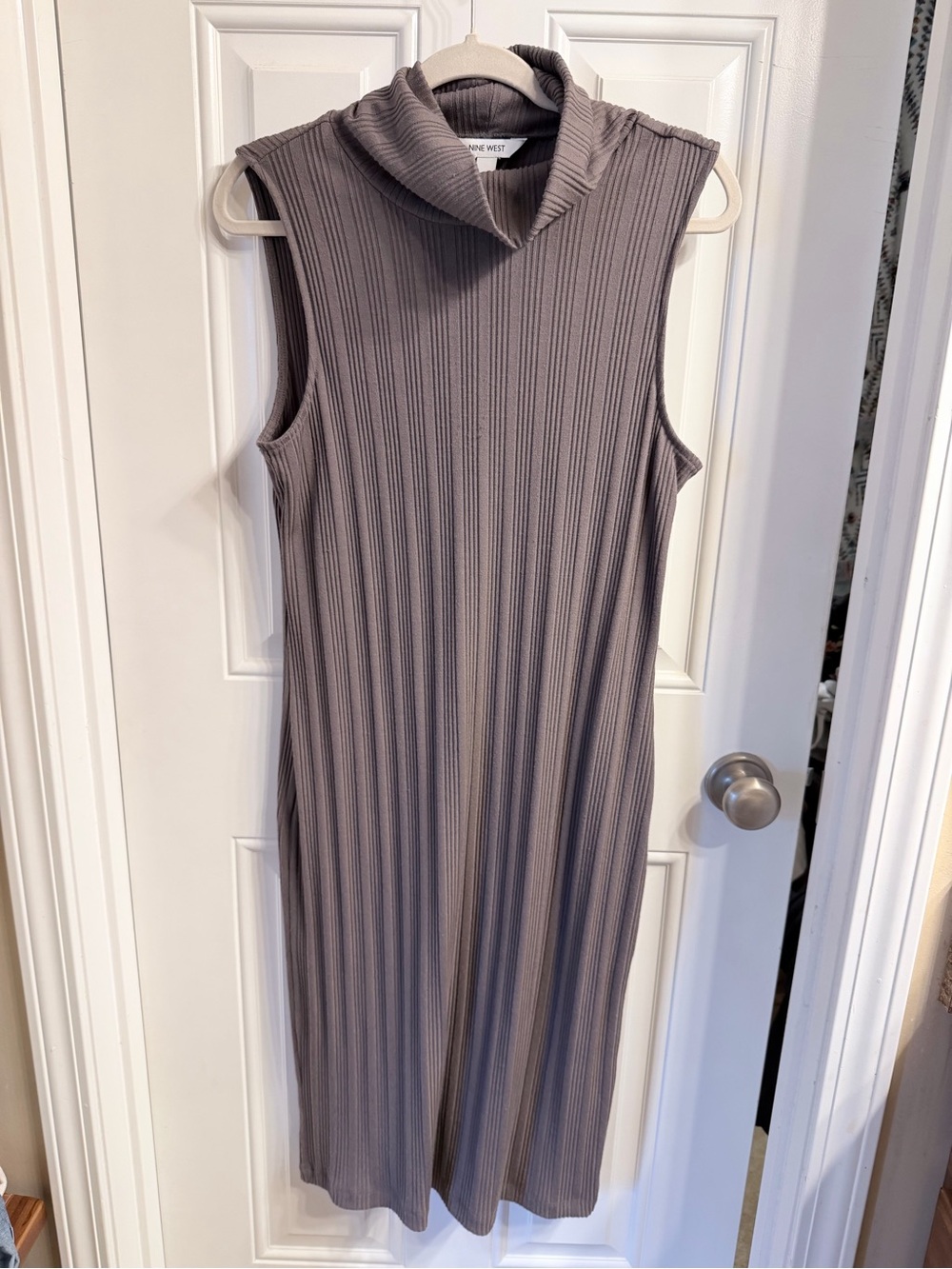 Nine West Ribbed Sleeveless Midi Dress in Taupe-Gray